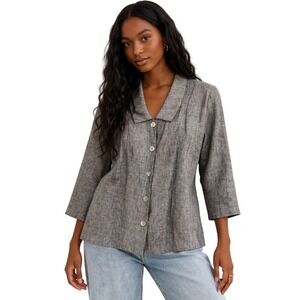 TWO STAR DOG 100% Linen Button Front Minimalist Blouse Top M